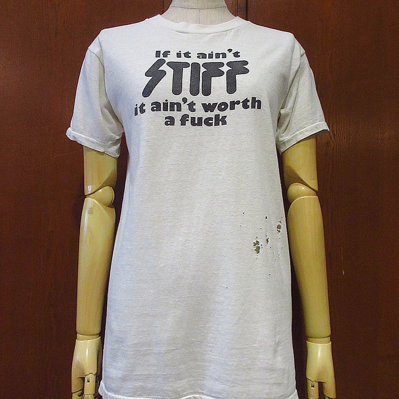 ビンテージ70's○STIFF Records染み込みプリントTシャツ白○240724i3-m