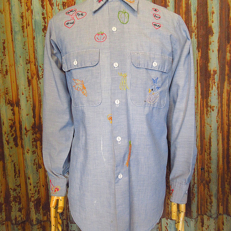 【美品】70s vintage BIG MAC ヒッコリーデニムシャツ長袖　M ビンテージ70's○BIG MAC刺繍入りシャンブレーシャツ○240407j4-m-lssh-