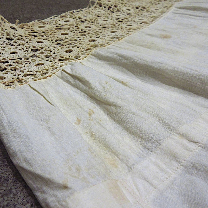 ビンテージ~20's○レース刺繍柄コットンキャミソールワンピース白×生成