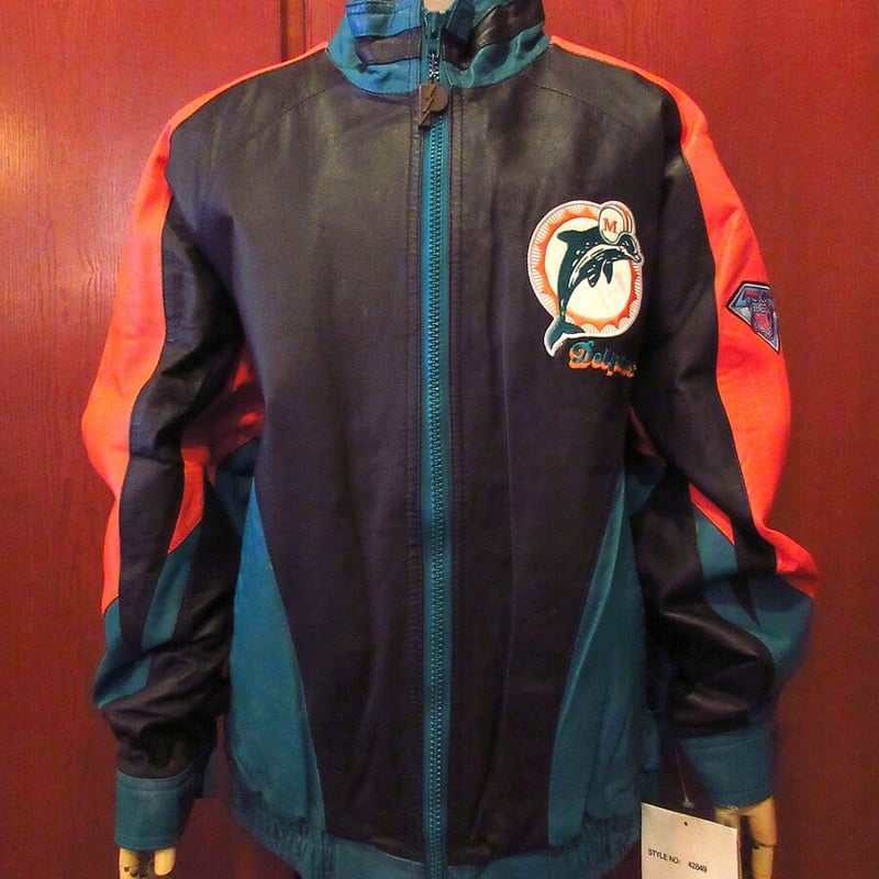 マイアミ・ドルフィンズ レザージャケット ビンテージ90's○DEADSTOCK PRO PLAYER Miami Dolphinsレザ
