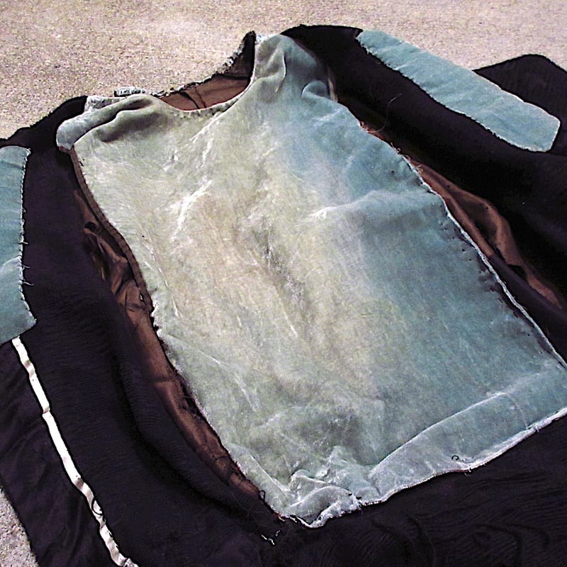 ビンテージ~1900's○ヴィクトリアン刺繍柄長袖ワンピース黒×水色