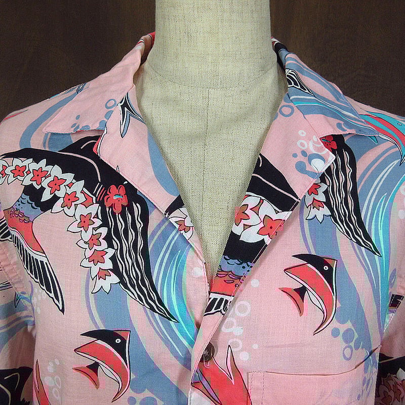 ビンテージ80's○Pataloha魚柄ハワイアンシャツピンクXS ビンテージ80's○Pataloha魚柄ハワイアンシャツピンクXS