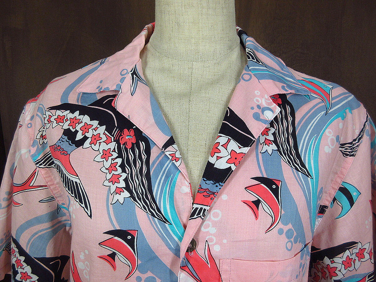 ビンテージ80's○Pataloha魚柄ハワイアンシャツピンクXS○220619i1-m-ss