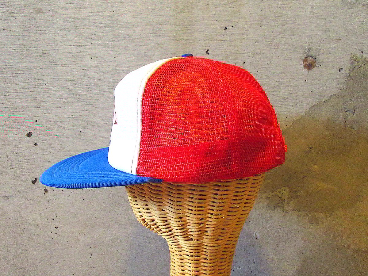 A's cap ビンテージ ビンテージ80's○AUTO PARTSメッシュキャップ赤×青○240228k7-m