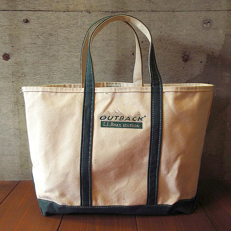 L.L.Bean○OUTBACK刺繍入りキャンバストートバッグ緑×白 XL L.L.Bean○OUTBACK刺繍入りキャンバストートバッグ緑×白 XL
