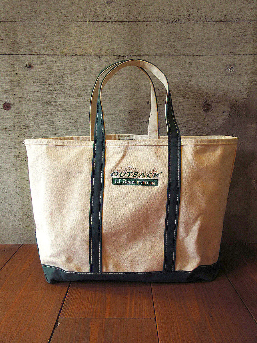 L.L.Bean○OUTBACK刺繍入りキャンバストートバッグ緑×白 XL L.L.Bean○OUTBACK刺繍入りキャンバストートバッグ緑×白 XL