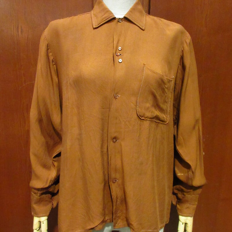 ビンテージ60's○GoldenLineレーヨン長袖シャツレンガ色○220506m4-m-ls
