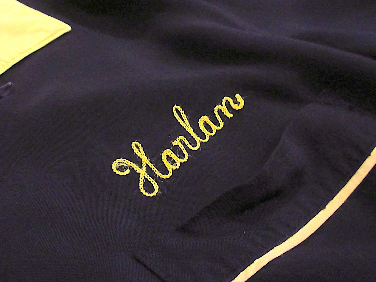 ビンテージ50's60's○Hiltonツートン刺繍入りボウリングシャツ黄×黒