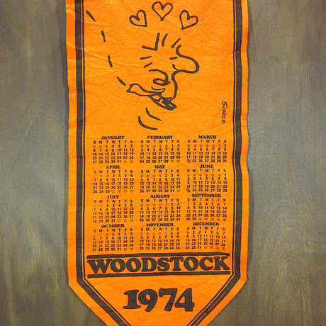 ビンテージ70's●WODSTOCK1974年フェルトカレンダー オレンジ●231207j7-sign古着1970sピーナッツ