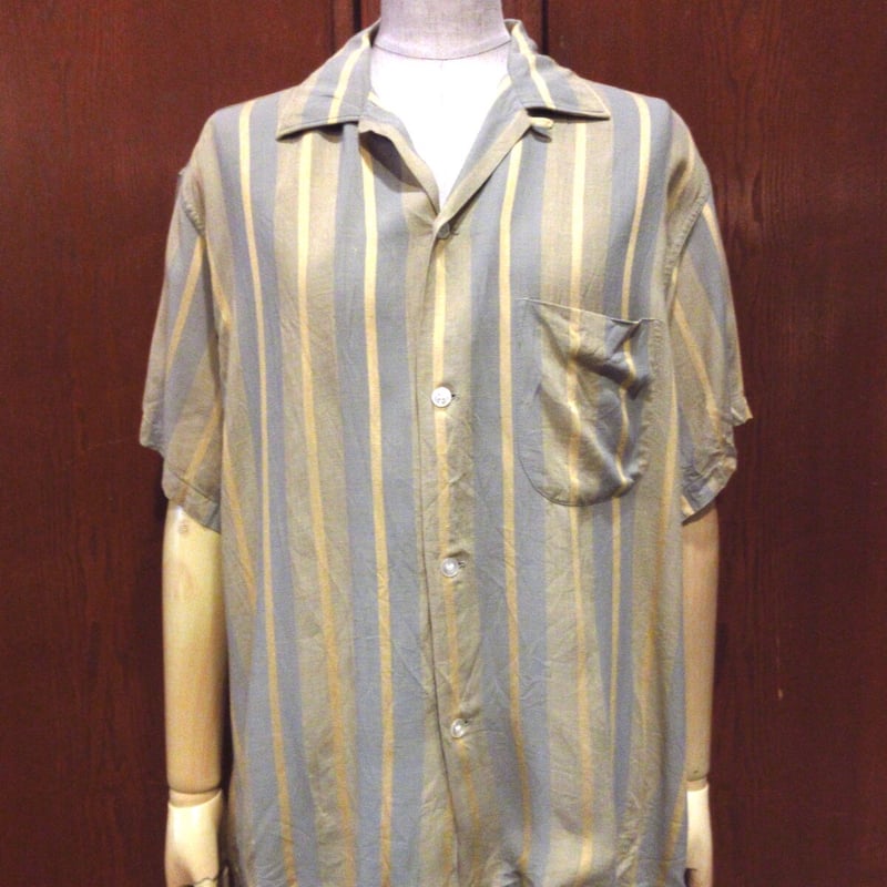 ビンテージ50's60's○Manhattanストライプ半袖ループカラーシャツsize