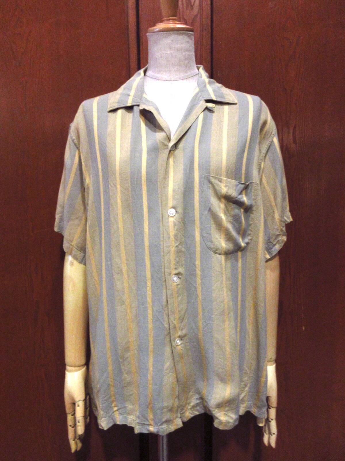 ビンテージ50's60's○Manhattanストライプ半袖ループカラーシャツsize