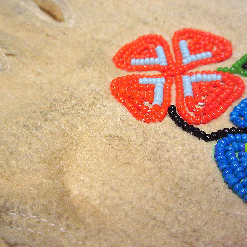 ビンテージ~30's○ネイティブアメリカン花ビーズ刺繍コットン