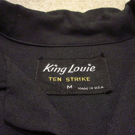 ビンテージ50's●King Louieチェーンステッチボウリングループカラーシャツ黒size M●210705r5-m-sssh-bw古着開襟シャツキングルイUSA製
