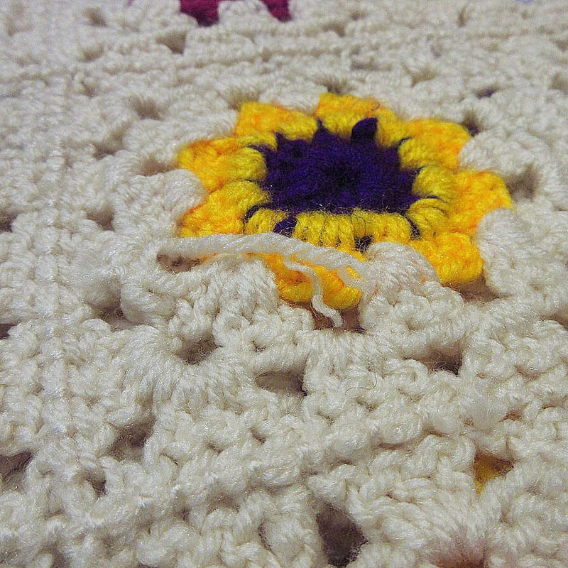 ビンテージ○かぎ針編みブランケットsize 約127cm×約155cm○230327j5-bl