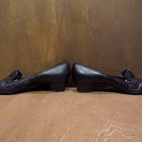ビンテージ70's●DEADSTOCK Personalityストラップ付きレザーパンプス黒 7 2A/4A●210206n2-w-pmp-245cm レディースシューズデッドストック