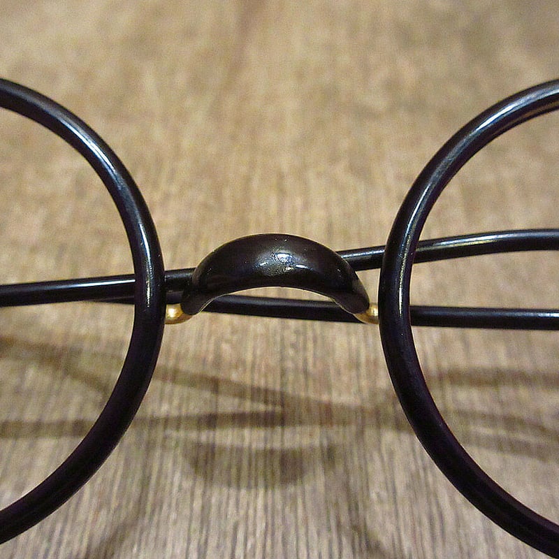 ビンテージ20's30's○ケース付きセル巻きラウンド眼鏡黒○220626i7