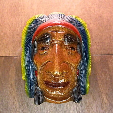 ビンテージ~70's●ウッドインディアンヘッド壁掛け●201015n5-sign 60s1960s1970sネイティブアメリカン置物オブジェUSA雑貨