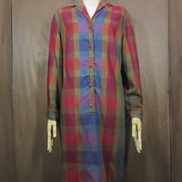 ビンテージ60's●チェック長袖ワンピース●250407z2-w-lsdrsドレスレトロレディース古着