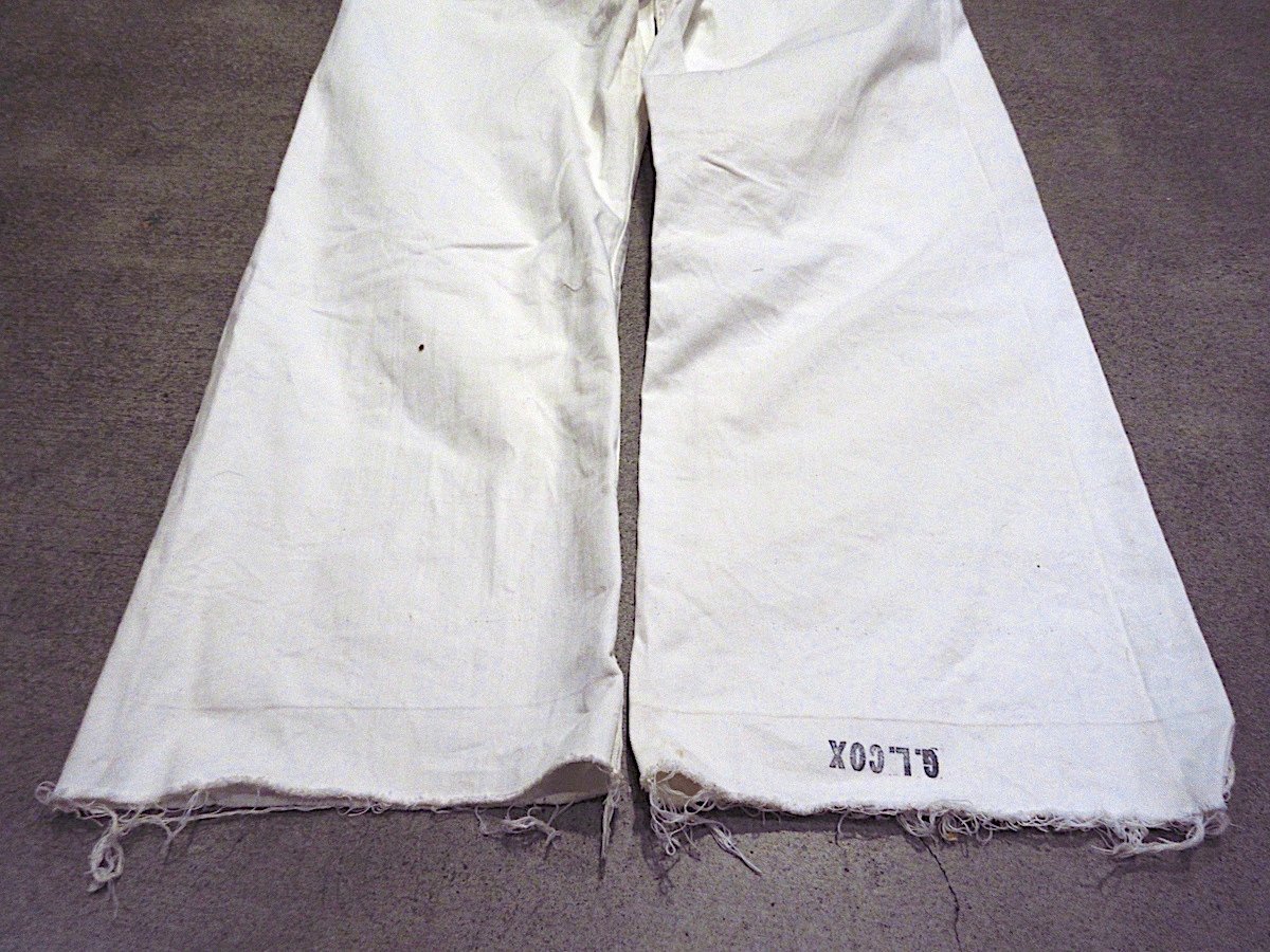 ビンテージ40's○U.S.NAVYボタンフライセーラーパンツ白実寸W90cm