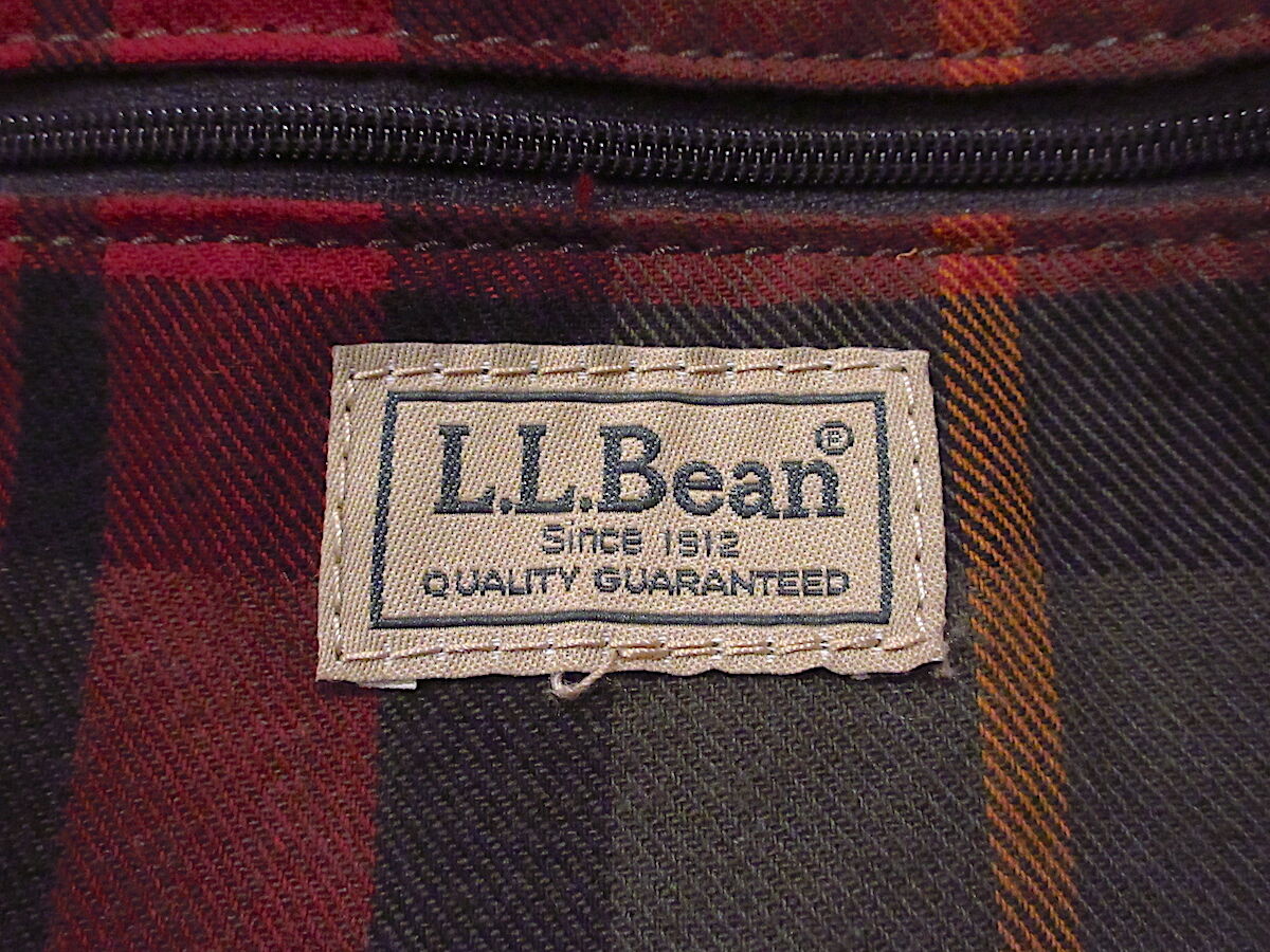L.L.Bean○レザーハンドル裏地チェックキャンバストートバッグL