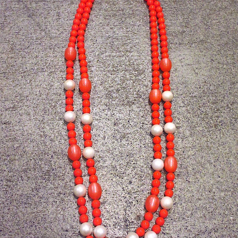 ンテージ○ビーズネックレスオレンジ○240201c5-ncl レディースレトロ