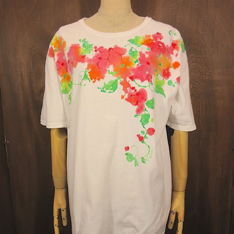 ビンテージ90's○フラワーハンドペイントTシャツ白size L ビンテージ90's○フラワーハンドペイントTシャツ白size L