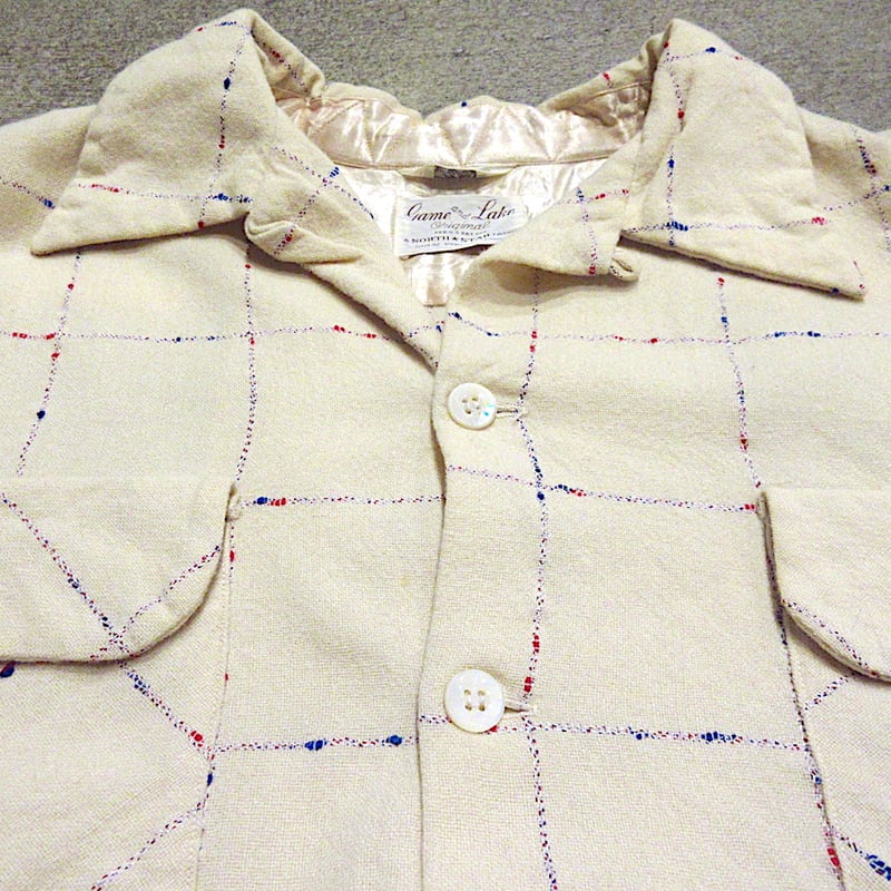 ビンテージ50's○Game & Lakeチェックウール長袖ループカラーシャツ
