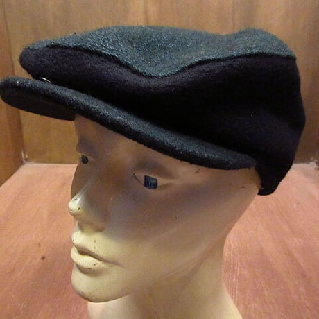 ビンテージ90's●NO FEARツートンウールハンチング帽深緑×黒S/M●201005n3-m-cp-htg 1990sノーフィアーメンズキャップ帽子