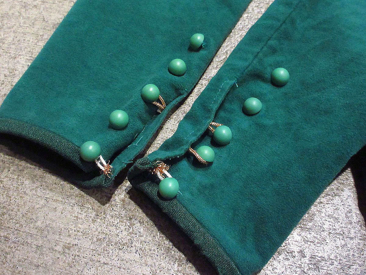 ビンテージ60's70's○フェイクファー付きベロア長袖ワンピース緑