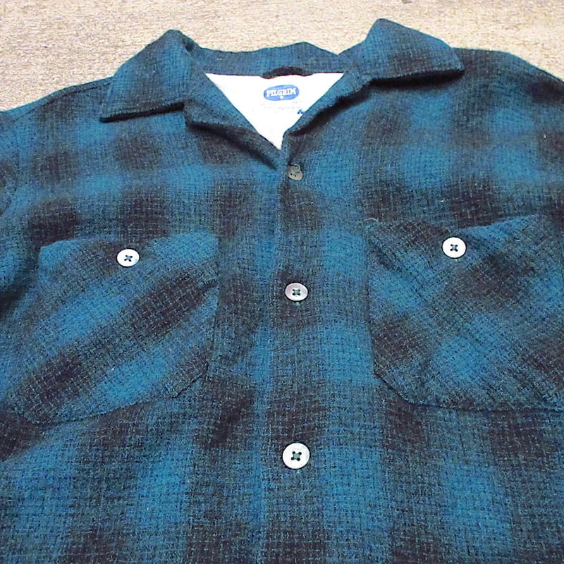 ビンテージ50's○PILGRIMシャドーチェックウールループカラーシャツ