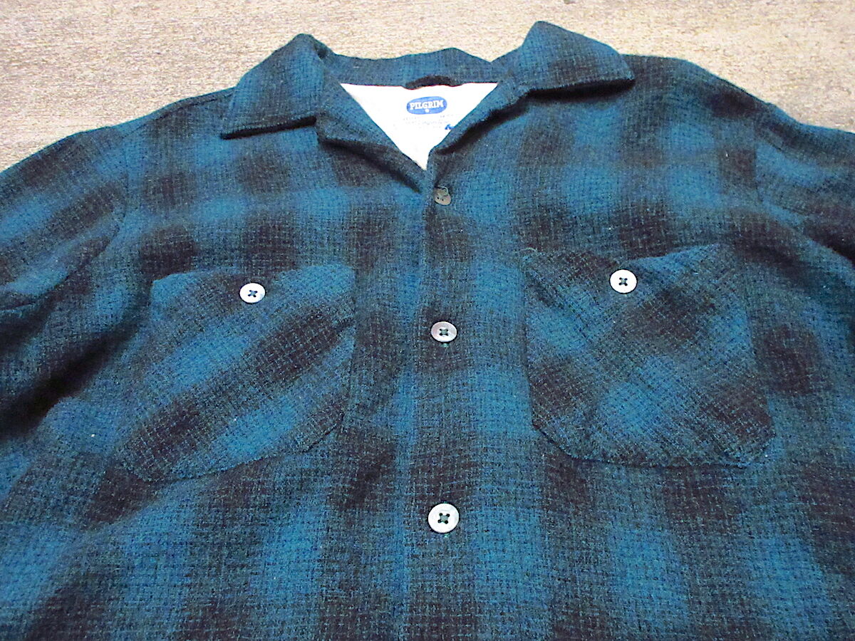 PILGRIM / 50-60s/円タグ/襟芯/シャドーチェック/長袖シャツ/M/ウール/レッド/Vintage ビンテージ50's○PILGRIMシャドーチェックウールループカラーシャツ