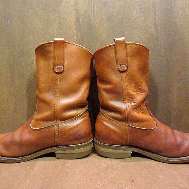 ビンテージ70's80's○RED WING プリント羽根タグペコスブーツ茶