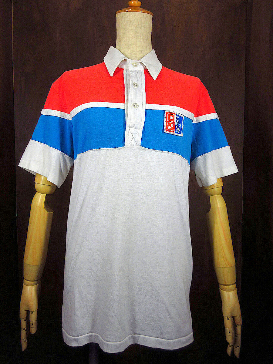ドミノピザ ポロシャツ ビンテージ70's○DOMINO'S PIZZAスリートーンポロシャツsize L