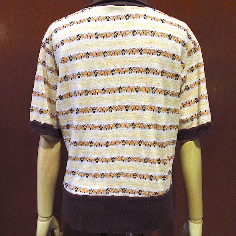ビンテージ70's○KENNINTON襟付きボーダー半袖ニット○240510c6 ビンテージ70's○KENNINTON襟付きボーダー半袖ニット○240510c6
