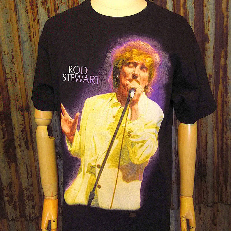 ビンテージ90's○DEADSTOCK ROD STEWARTプリントTシャツ黒size L ビンテージ90's○DEADSTOCK ROD STEWARTプリントTシャツ黒size L