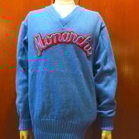 ビンテージ50's●LASLEY KNITTING CO. Vネックレタードセーター水色●250223m3-m-swrニットアイビートップスメンズ古着