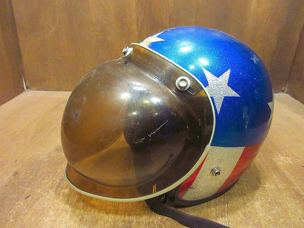 ビンテージ60's○星条旗柄バブルシールド付きジェットヘルメット赤×青