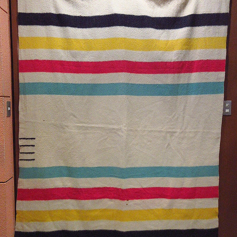 ビンテージ50's○HUDSON'S BAYマルチボーダーウールブランケットsize約