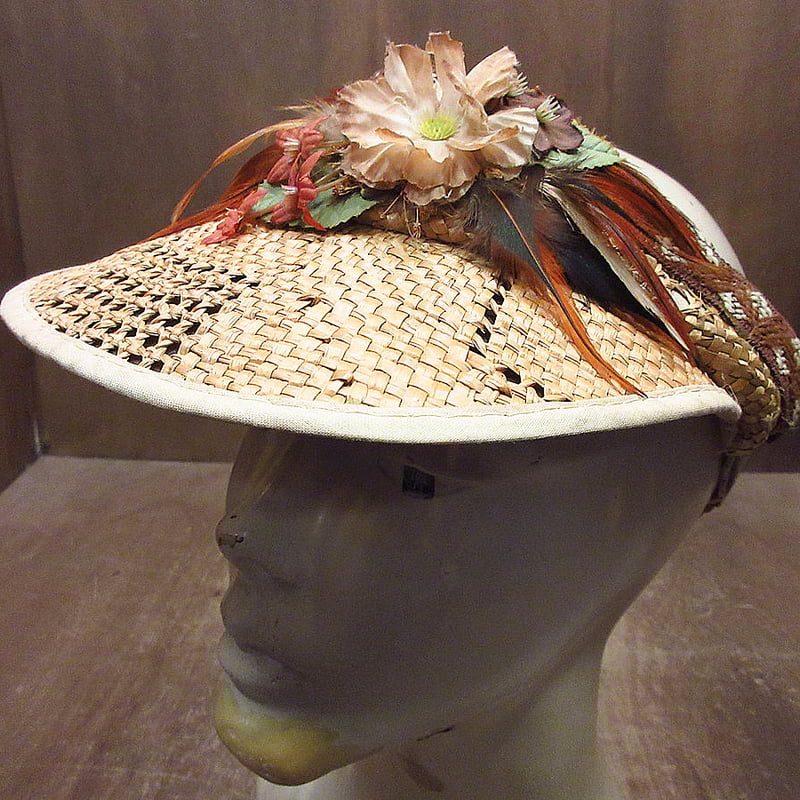 花飾り付き麦わら帽子 ビンテージ ビンテージ70's○花飾り付きストローサンバイザー○240819i4-w-cp-ot