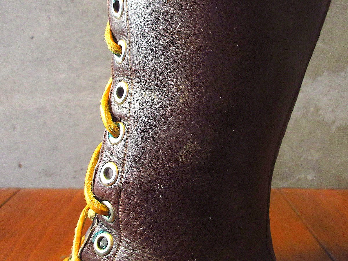 ビンテージ40's○プレーントゥレースアップロングブーツ茶size 7C