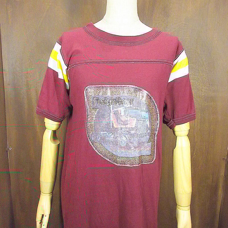 ビンテージ70's○FreightkinerラメプリントフットボールTシャツ