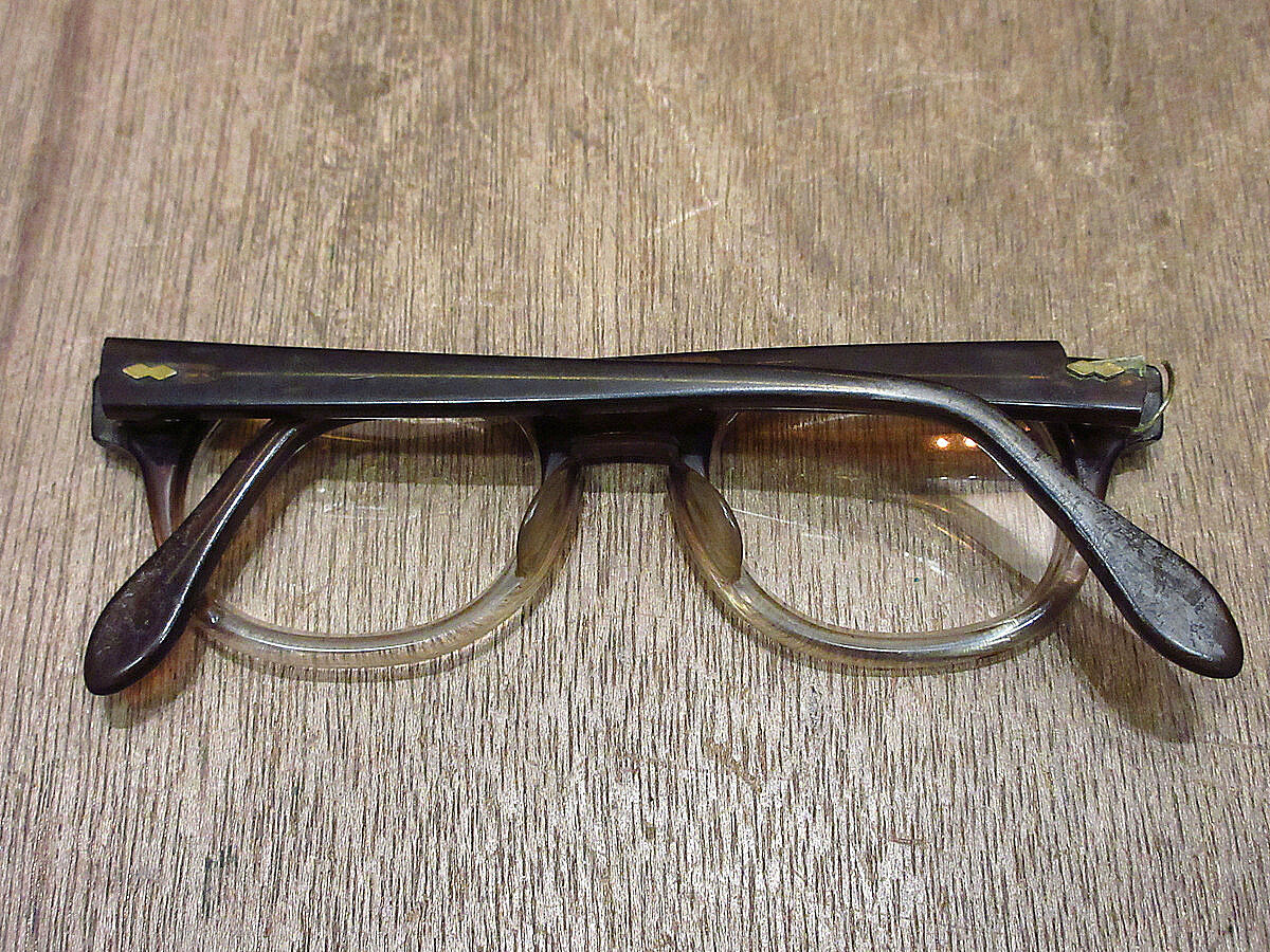 推定50年代 B＆L ブラウンウッド ブローフレーム 1/10 12kgf ビンテージ50's60's○ウェリントンブロー眼鏡茶○230924i8-eygls
