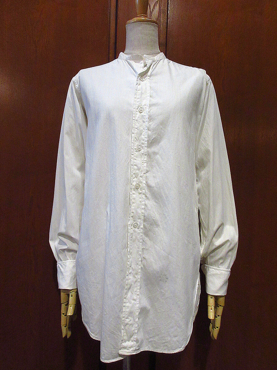 ビンテージ~40's○Manhattanフレンチカフスカラーレスドレスシャツ白 
