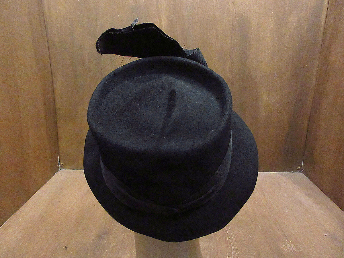 ビンテージ~60's○MERRIMAC HAT CORP.レディースフェルトハット黒○2201...