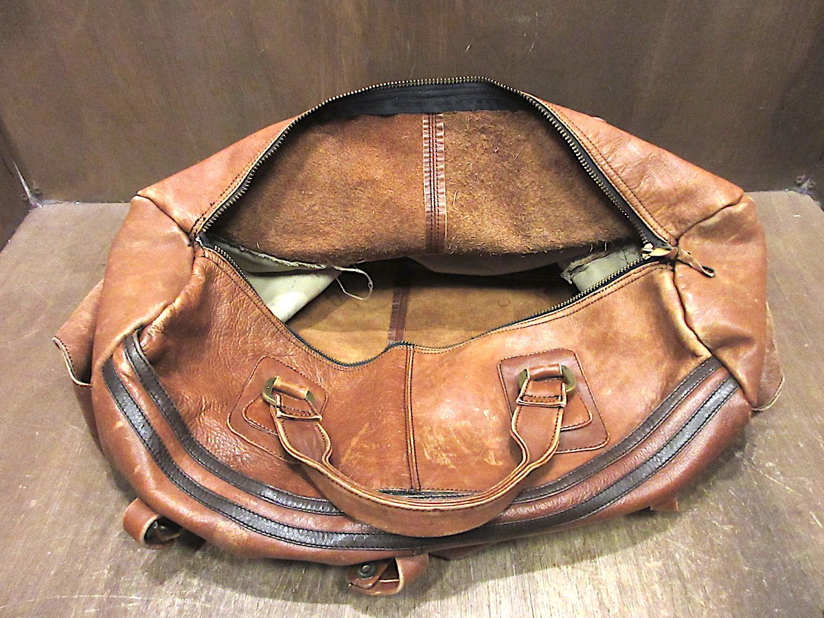 ビンテージ60's70's○レザーボストンバッグ茶○250626j2-bag