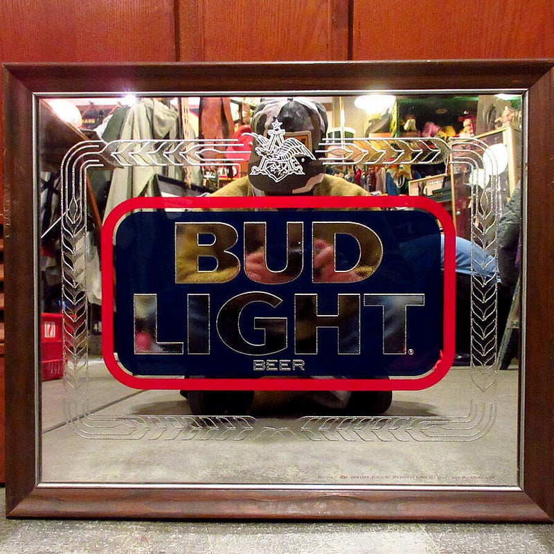 ビンテージ○BUD LIGHT BEER 壁掛けパブミラー○210312s6-sign バドラ