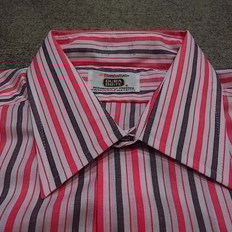 ビンテージ70's●DEADSTOCK Manhattanストライプドレスシャツsize 16●230801c5-m-lssh-drs 1970sデッドストックワイシャツメンズ