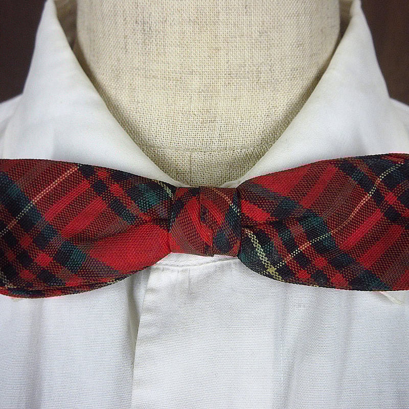 ビンテージ~60's○クリップ式タータンチェック蝶ネクタイ赤○240205i3