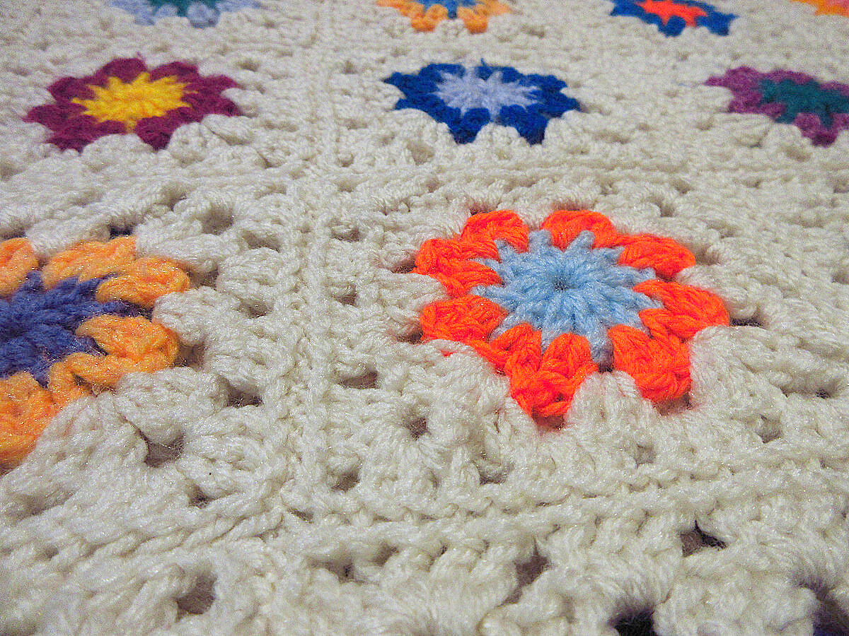 ビンテージ○かぎ針編みブランケットsize 約127cm×約155cm○230327j5-bl