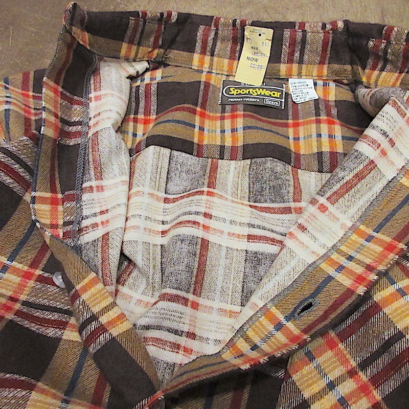 ビンテージ70's○DEADSTOCK Searsチェックプリントネルシャツsize S○25